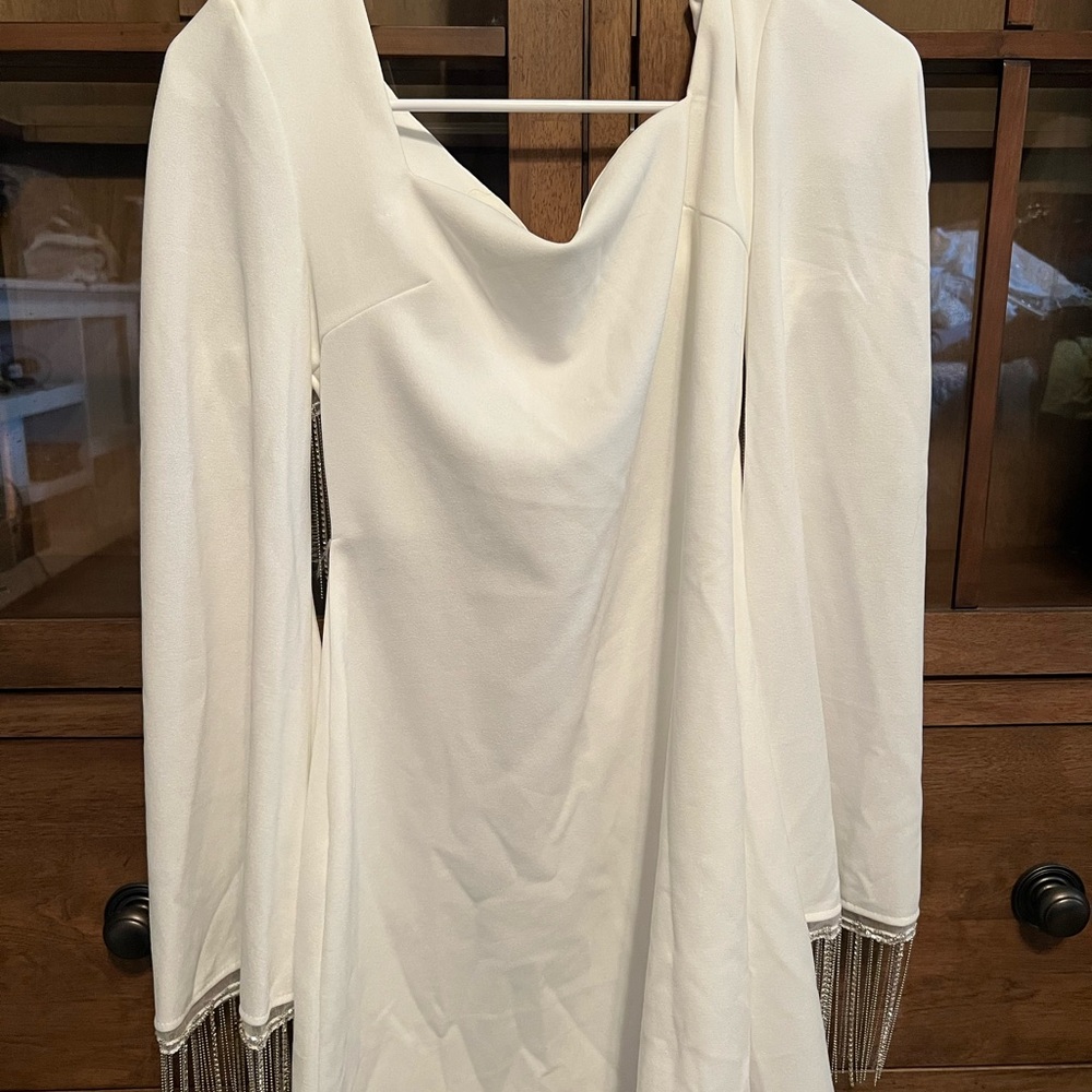 SHEIN White Dress with Rhinestone Tassel